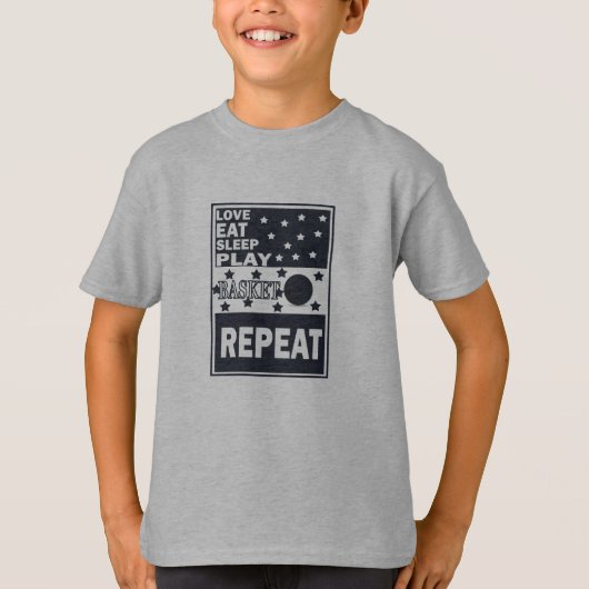 Liefde eten slaap spelen basketbal herhalen t-shirt (Voorkant)