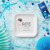 Liefde faalt nooit Bijbel Bourgondië Bloem Bruilof Papieren Bordje (Feest)