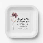 Liefde faalt nooit Bijbel Bourgondië Bloem Bruilof Papieren Bordje (Voorkant)