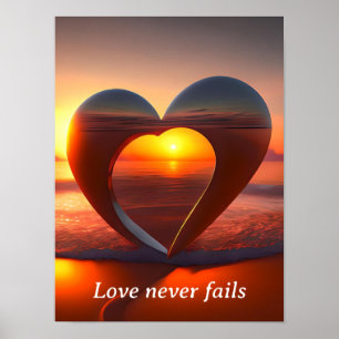 Liefde Faalt Nooit Hart Strand Zonsondergang Ingel Poster