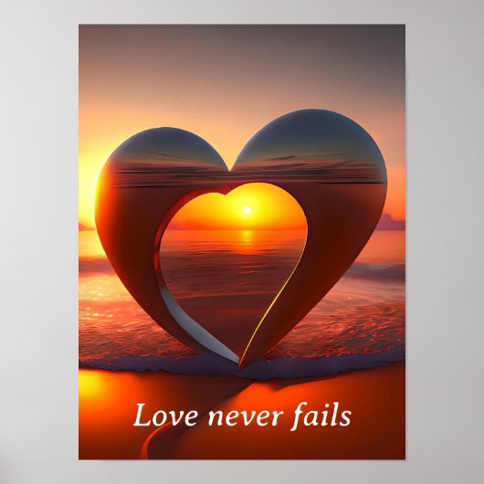 Liefde Faalt Nooit Hart Strand Zonsondergang Ingel Poster (Voorkant)
