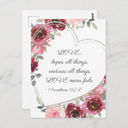 Liefde faalt nooit Inspirerend Valentijnsdag Briefkaart (Voorkant / Achterkant)