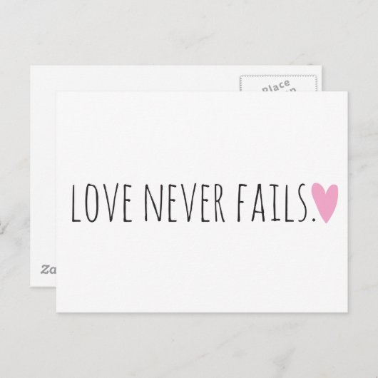 Liefde faalt nooit met hart briefkaart (Voorkant / Achterkant)