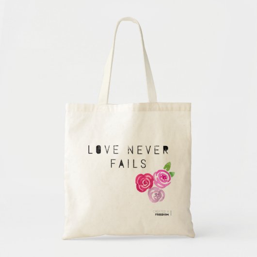 Liefde faalt nooit, rozen tote bag (Voorkant)