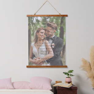 Liefde Faalt Nooit Script met Afbeelding en Namen Hangend Wandkleed