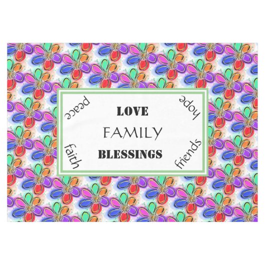 Liefde Familie Zomer Artsy Waterverf Flowers Tafelkleed (Voorkant (Horizontaal))