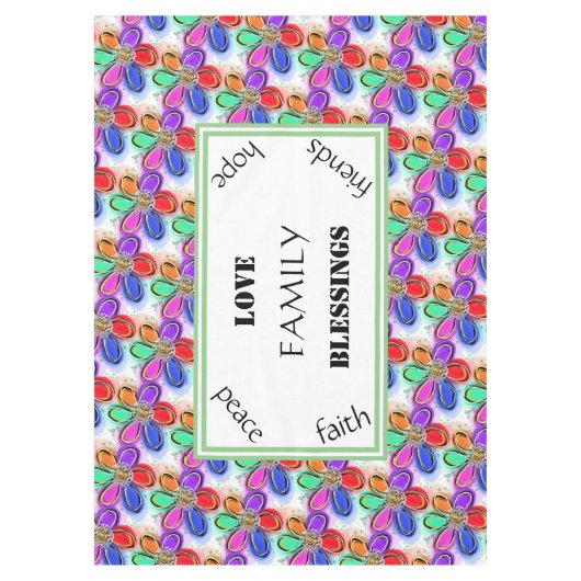 Liefde Familie Zomer Artsy Waterverf Flowers Tafelkleed (Voorkant)