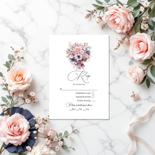 Liefde Fancy Roze Bow en Pastel Boeket bruiloft RSVP Kaartje
