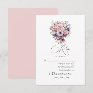 Liefde Fancy Roze Strik en Pastelkleurig Boeket Br RSVP Kaartje