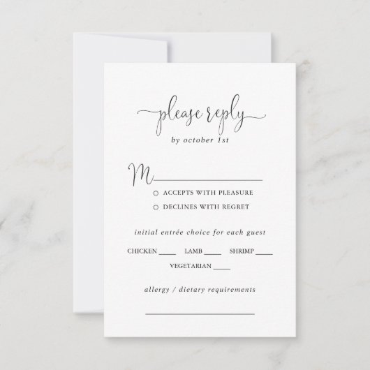 Liefde Fancy Script Bruiloft Menu Keuze RSVP (Voorkant)