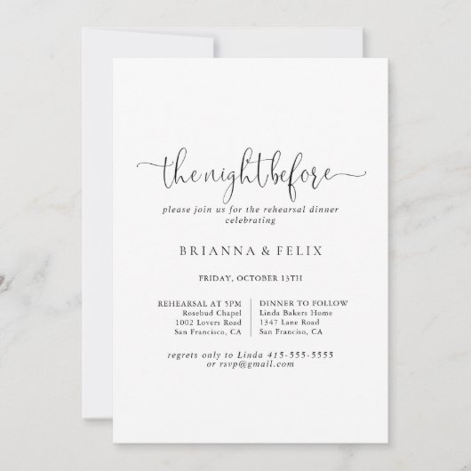 Liefde Fancy Script Night before Rehearsal Dinner Kaart (Voorkant)