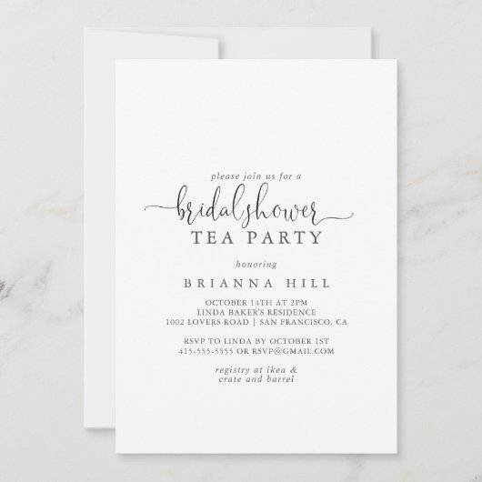 Liefde Fancy Script Vrijgezellenfeest Tea Party In Kaart (Voorkant)