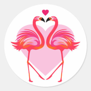 Liefde Flamingo Vogels met Hart Lijst Ronde Sticker