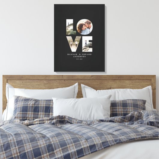 Liefde foto modern, gepersonaliseerd cadeau zwart canvas afdruk (Insitu (Slaapkamer))