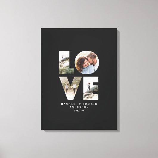 Liefde foto modern, gepersonaliseerd cadeau zwart canvas afdruk (Voorkant)
