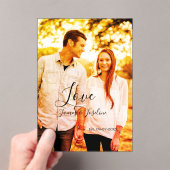 Liefde foto toevoegen naam set. Datum jaar bruilof Acryl Uitnodigingen (Insitu (Draagbaar))