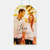 Liefde foto toevoegen naam set. Datum jaar bruilof Cadeaulabel (Achterkant)