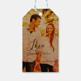 Liefde foto toevoegen naam set. Datum jaar bruilof Cadeaulabel