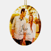 Liefde foto toevoegen naam set. Datum jaar bruilof Keramisch Ornament (Rechts)
