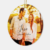 Liefde foto toevoegen naam set. Datum jaar bruilof Keramisch Ornament (Links)