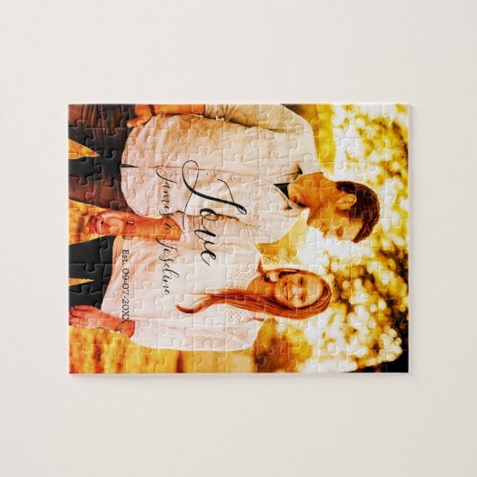 Liefde foto toevoegen naam set. Datum jaar bruilof Legpuzzel (Horizontaal)