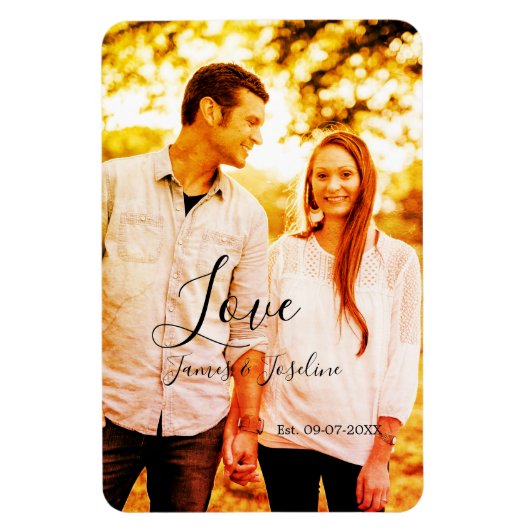 Liefde foto toevoegen naam set. Datum jaar bruilof Magneet (Verticaal)