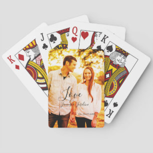 Liefde foto toevoegen naam set. Datum jaar bruilof Pokerkaarten