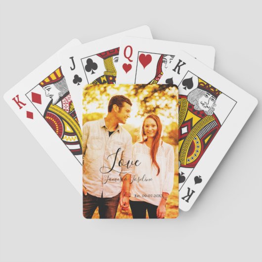 Liefde foto toevoegen naam set. Datum jaar bruilof Pokerkaarten (Achterkant)