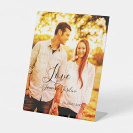 Liefde foto toevoegen naam set. Datum jaar bruilof Reclamebord Met Voetstuk