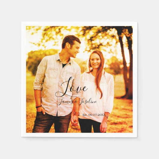 Liefde foto toevoegen naam set. Datum jaar bruilof Servet (Voorkant)