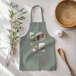 Liefde fotocollage moderne gepersonaliseerde salie schort<br><div class="desc">Love 4 foto eenvoudige moderne salie groen gepersonaliseerde jubileum,  bruiloft,  verjaardag of kerstcadeau schort voor degene die je liefde.</div>