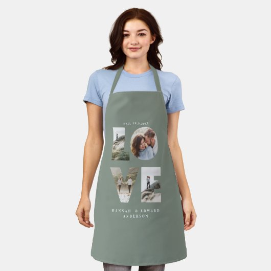 Liefde fotocollage moderne gepersonaliseerde salie schort (Gedragen)