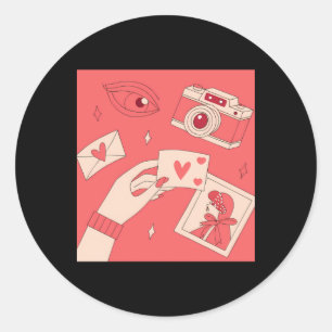 Liefde Fotografie Eye Camera Digitale Kunst Illust Ronde Sticker