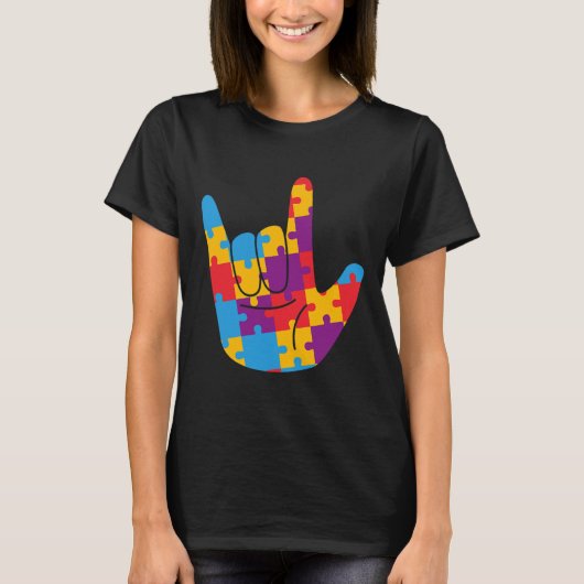 Liefde Gebarentaal Autisme Bewustzijnsondersteunin T-shirt (Voorkant)