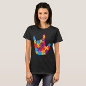 Liefde Gebarentaal Autisme Bewustzijnsondersteunin T-shirt (Voorkant volledig)