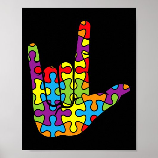 Liefde Gebarentaal Autistische Puzzel Autisme Awar Poster (Voorkant)