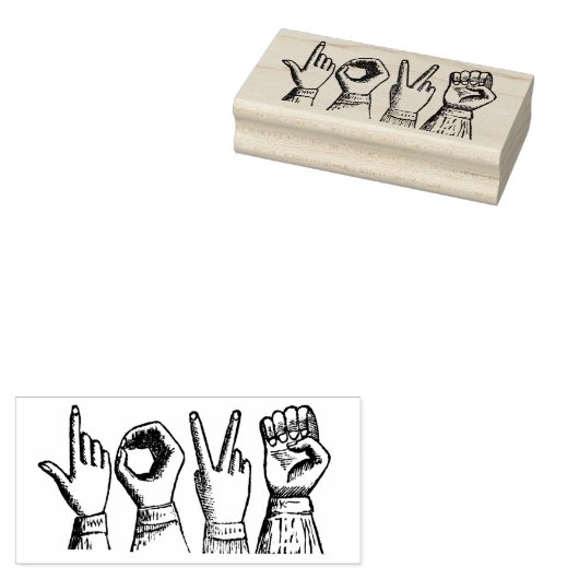 Liefde Gebarentaal  geëtste Retro Handen Rubberstempel (Gestempeld)