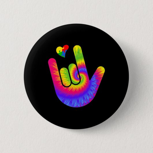 Liefde Gebarentaal Hand Autisme Bewustzijn Hart St Ronde Button 5,7 Cm (Voorkant)