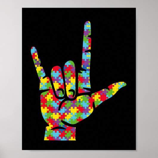 Liefde Gebarentaal Hand Autisme Bewustzijnspuzzel Poster (Voorkant)