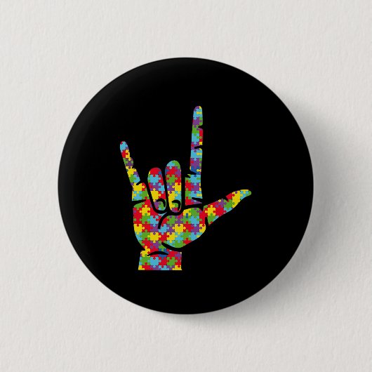 Liefde Gebarentaal Hand Autisme Bewustzijnspuzzel Ronde Button 5,7 Cm (Voorkant)