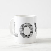 Liefde Gebouwd op Vrede – Typografie Mok (Voorkant links)