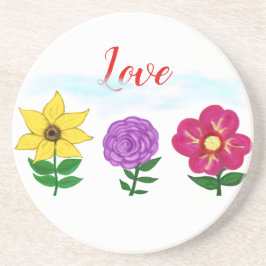 Liefde Geel Paarse Fuchsia Flowers Zandsteen Onderzetter