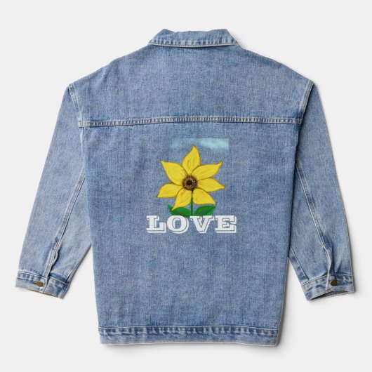 Liefde Geel Zonnebloem Blauwe Hemel Denim Jacket (Achterkant)