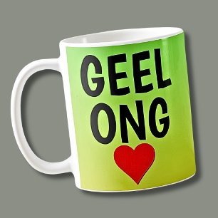 Liefde GEELONG (of jouw tekst) Hart op Groen Goud Koffiemok
