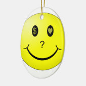 Liefde, geld of liefdesgeld? keramisch ornament (Links)