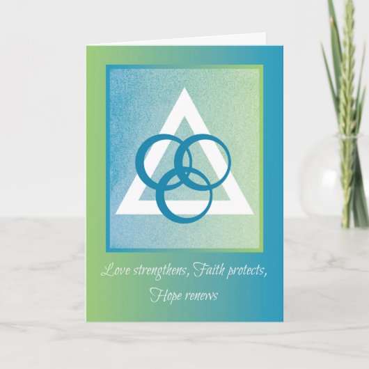 Liefde, geloof, hoop, religieuze driedubriek aanmo kaart (Voorkant)