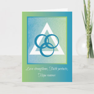 Liefde, geloof, hoop, religieuze driedubriek aanmo kaart