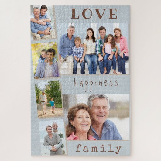 Liefde geluk Familie Blauwe Fotostrip Collage Legpuzzel (Verticaal)