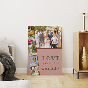 Liefde Geluk Familie Roze Maroon Fotocollage Canvas Afdruk