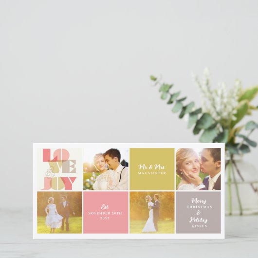 Liefde & geniet van onze eerste kerstfotocollage feestdagenkaart (Staand voorkant)